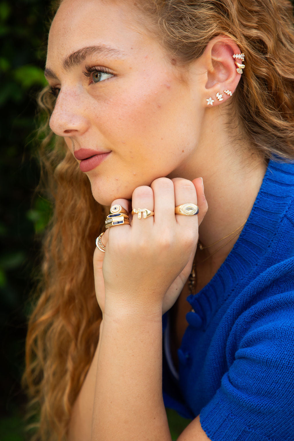 Constellation Diamond Earrings worn on ear