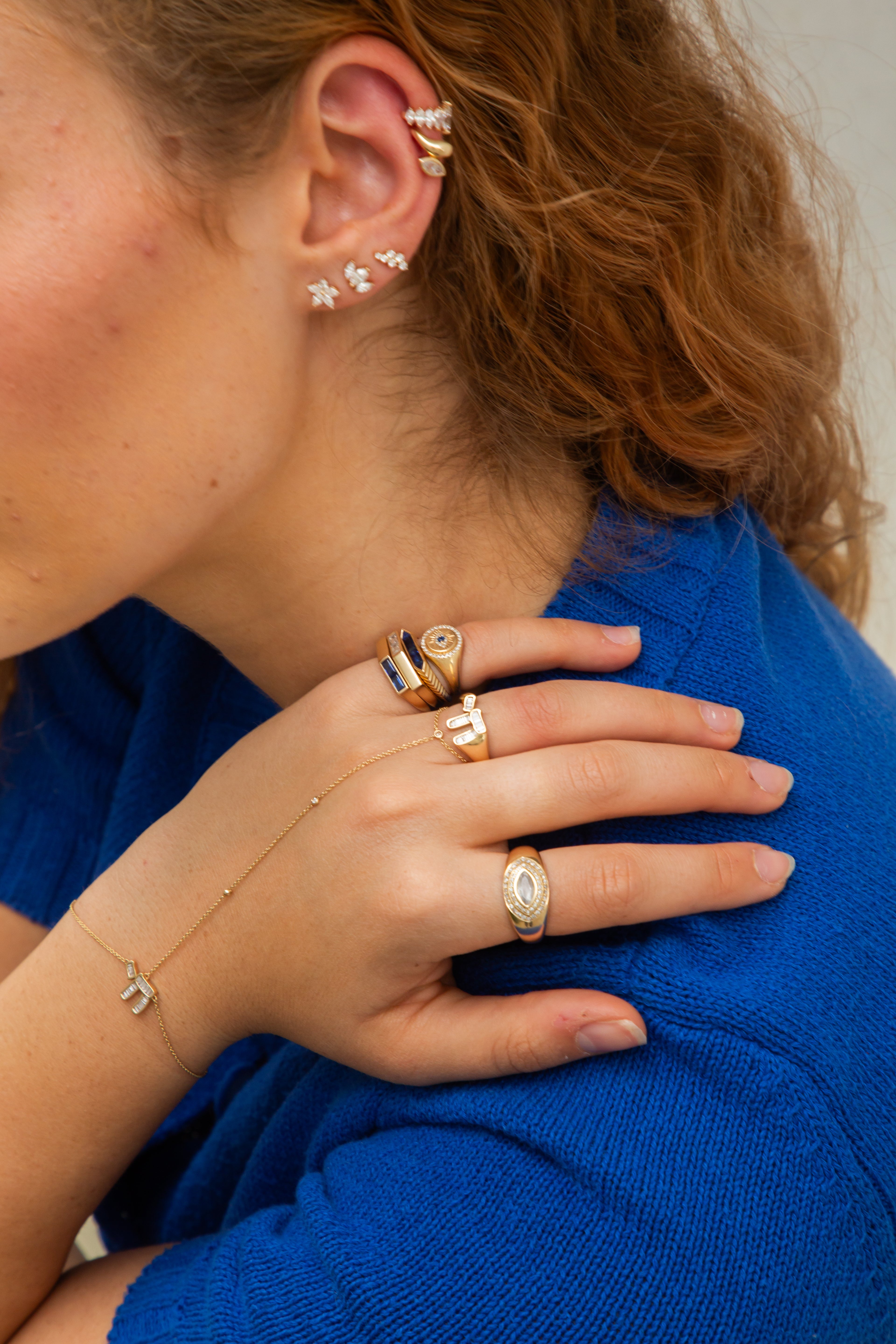 Bloom Diamond Earrings worn on ear