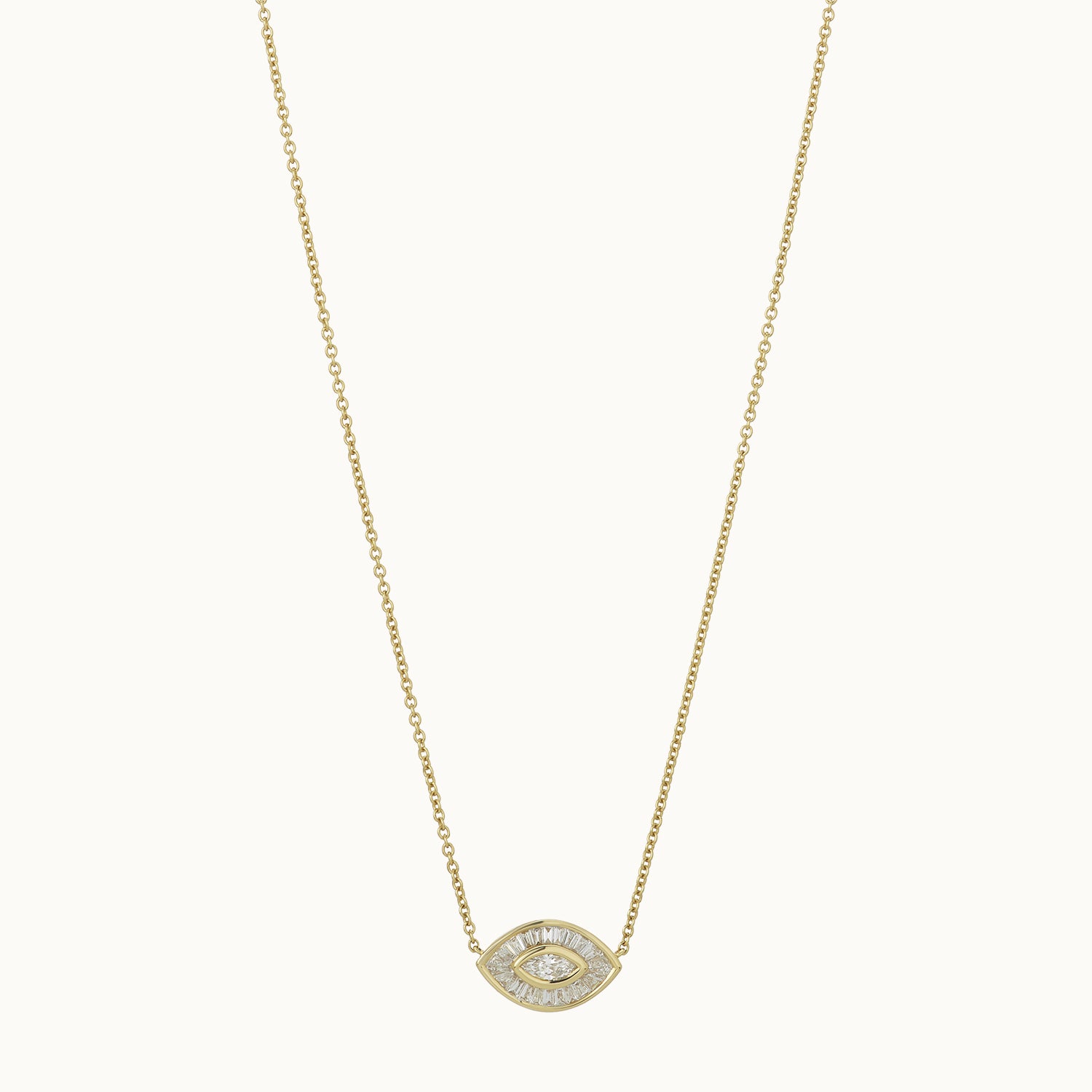 Gold necklace with a diamond-encrusted evil eye 