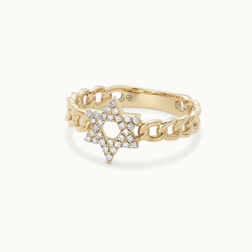 14K Gold Diamond Star of David Ring